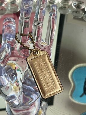 Coach Metallic Gold Leather Key Tag with Gold Ball Chain